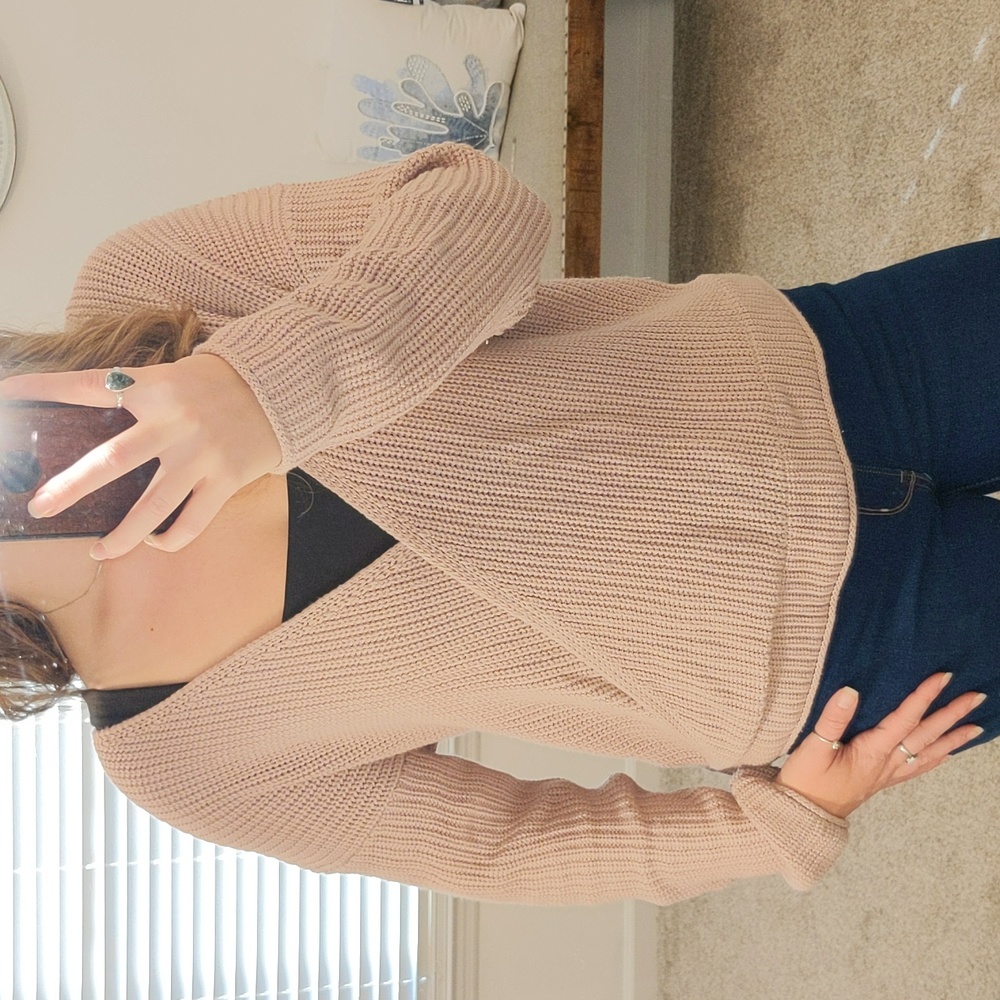 Light pink mauve large l faux wrap ribbed v neck sweater Moon & Madison used